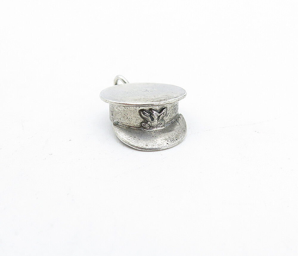 925 Sterling Silver  Vintage Petite Old Fashioned Police Hat Pendant  PT2866