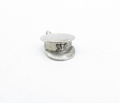 925 Sterling Silver  Vintage Petite Old Fashioned Police Hat Pendant  PT2866
