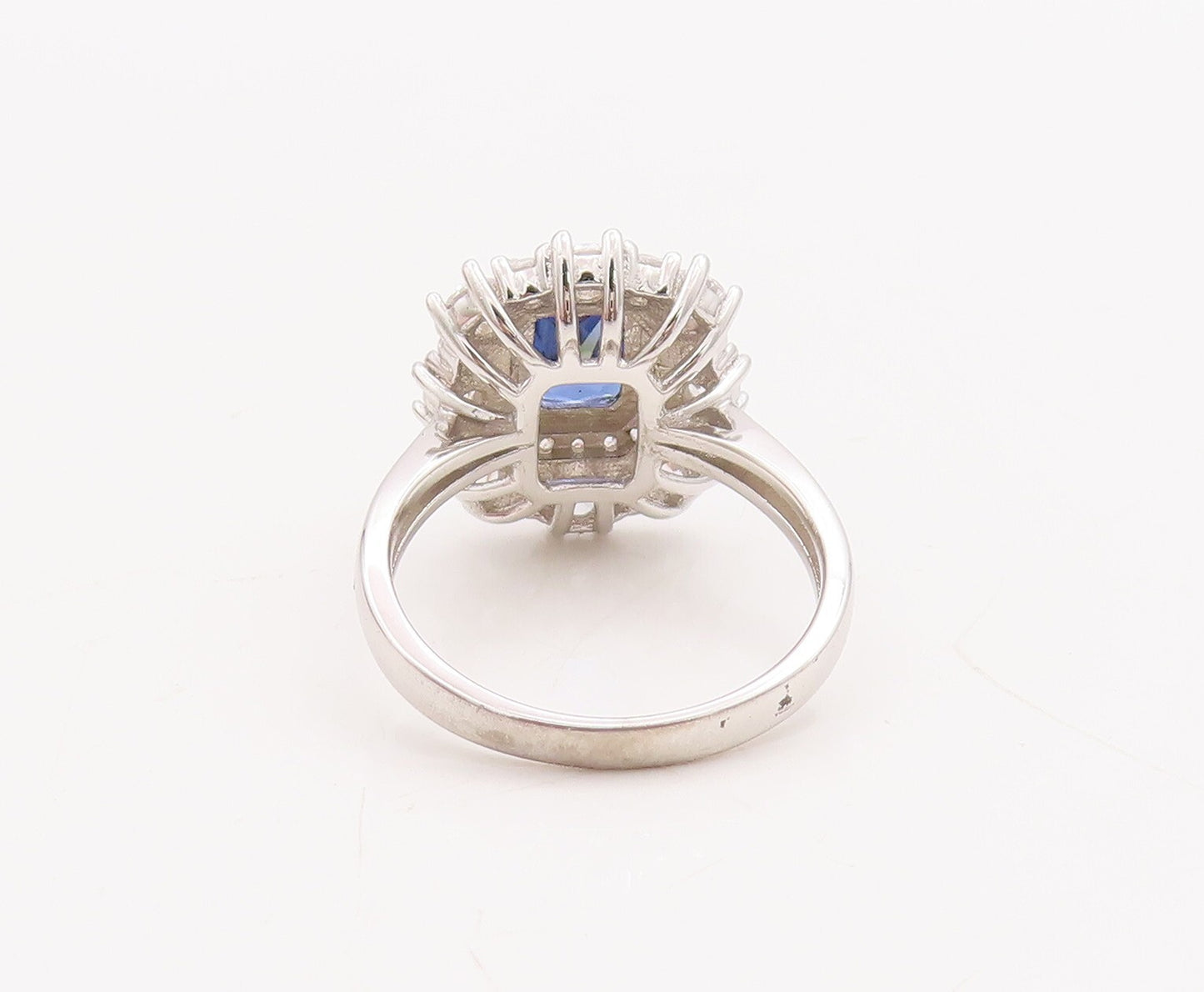 925 Sterling Silver Vintage Ring Blue Rectangle & Round Halo CZ  Sz 7  RG29163