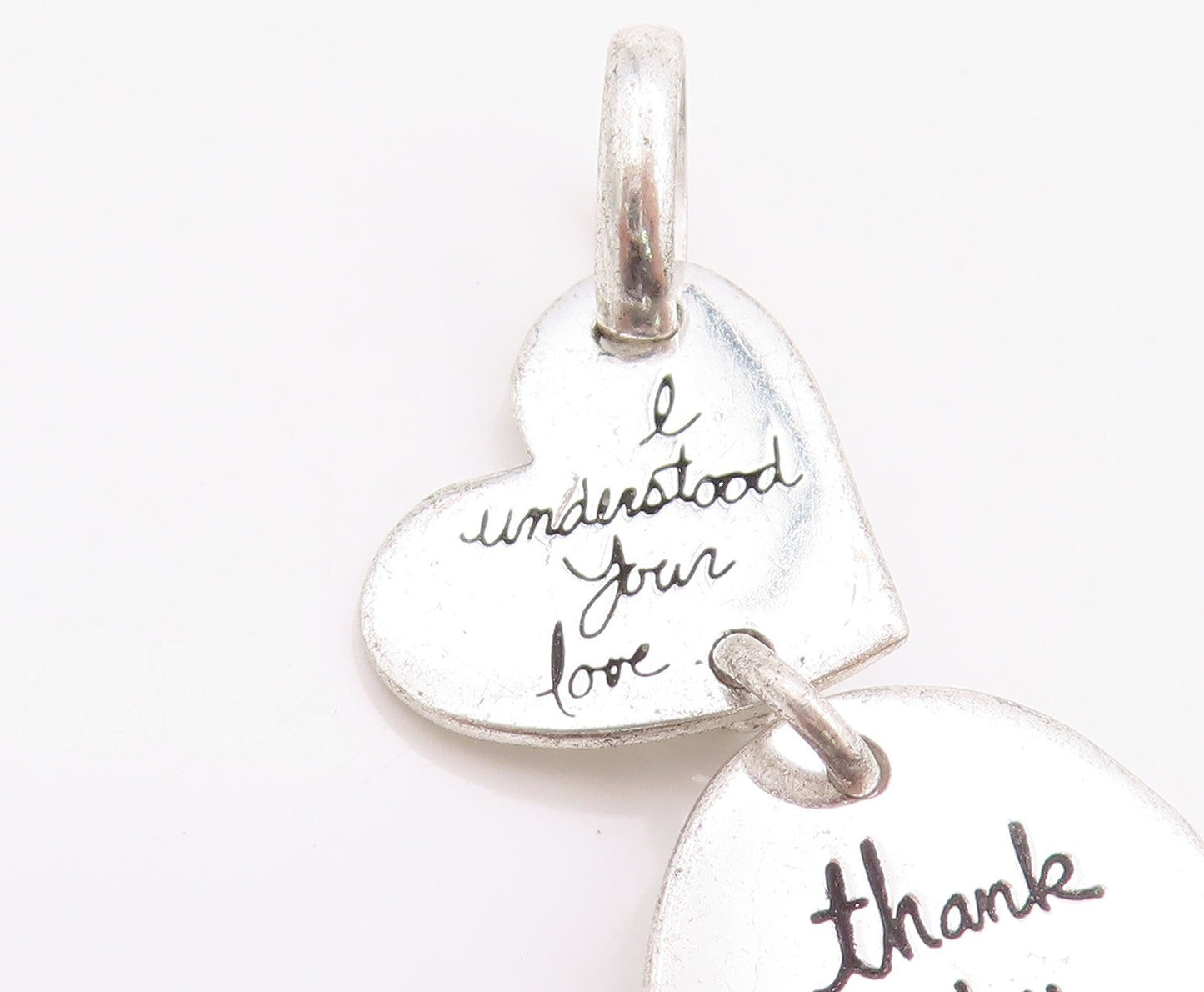 925 Sterling Silver Vintage Pendant Etched Love Message On Hearts  PT24485