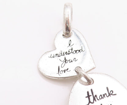 925 Sterling Silver Vintage Pendant Etched Love Message On Hearts  PT24485