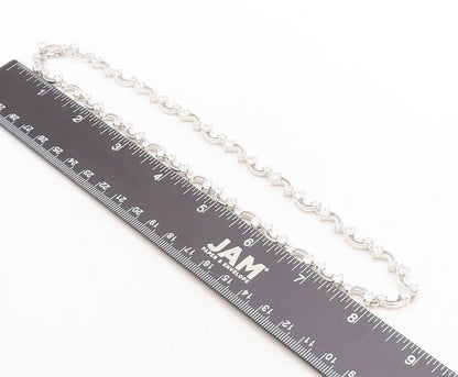 925 Sterling Silver  Sparkling Cubic Zirconia Curved Chain Necklace  NE1306