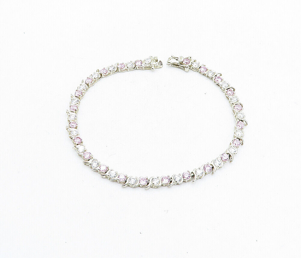 ROSS SIMON 925 Silver  Pink & White Cubic Zirconia Chain Bracelet  BT1561