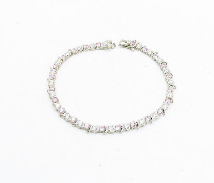 ROSS SIMON 925 Silver  Pink & White Cubic Zirconia Chain Bracelet  BT1561