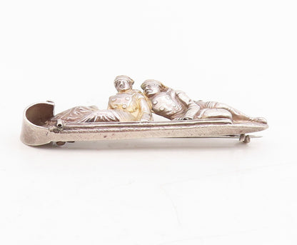 925 Sterling Silver Vintage Brooch European Design Couple On Boat  BP11495