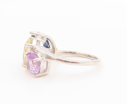 925 Sterling Silver Vintage Ring Modernist Multi Gemstone Band  Sz 7  RG36171