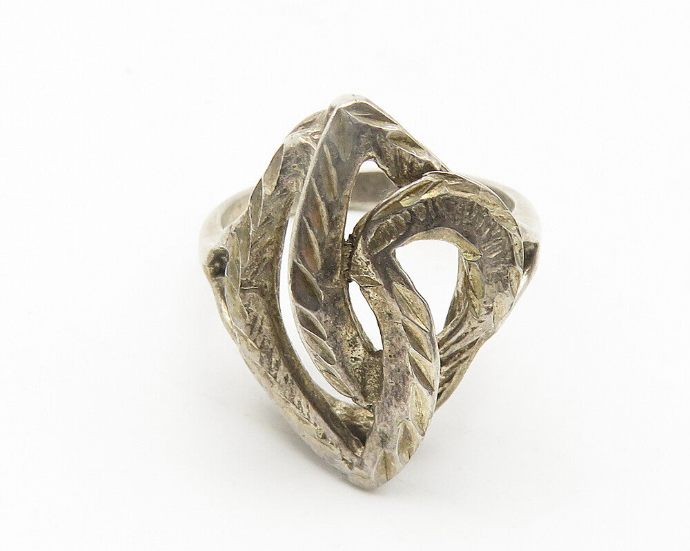 925 Sterling Silver  Vintage Dark Tone Diamond Cut Band Ring Sz 6  RG11424