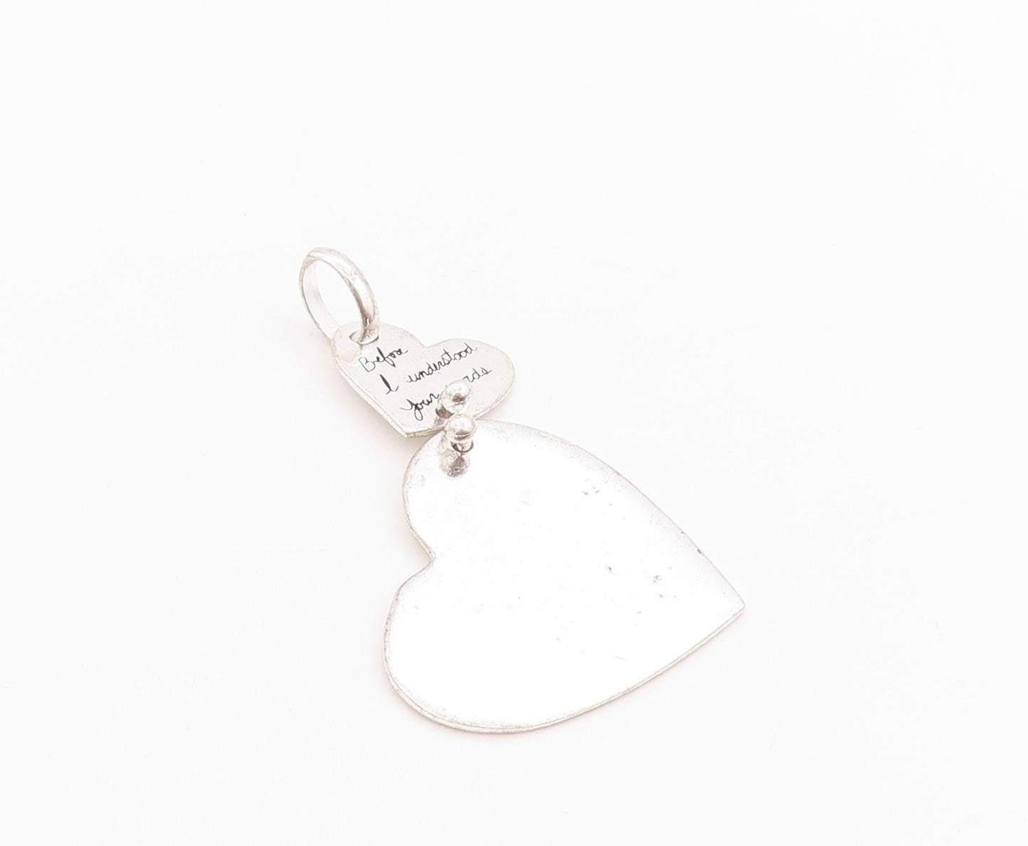 925 Sterling Silver Vintage Pendant Etched Love Message On Hearts  PT24485