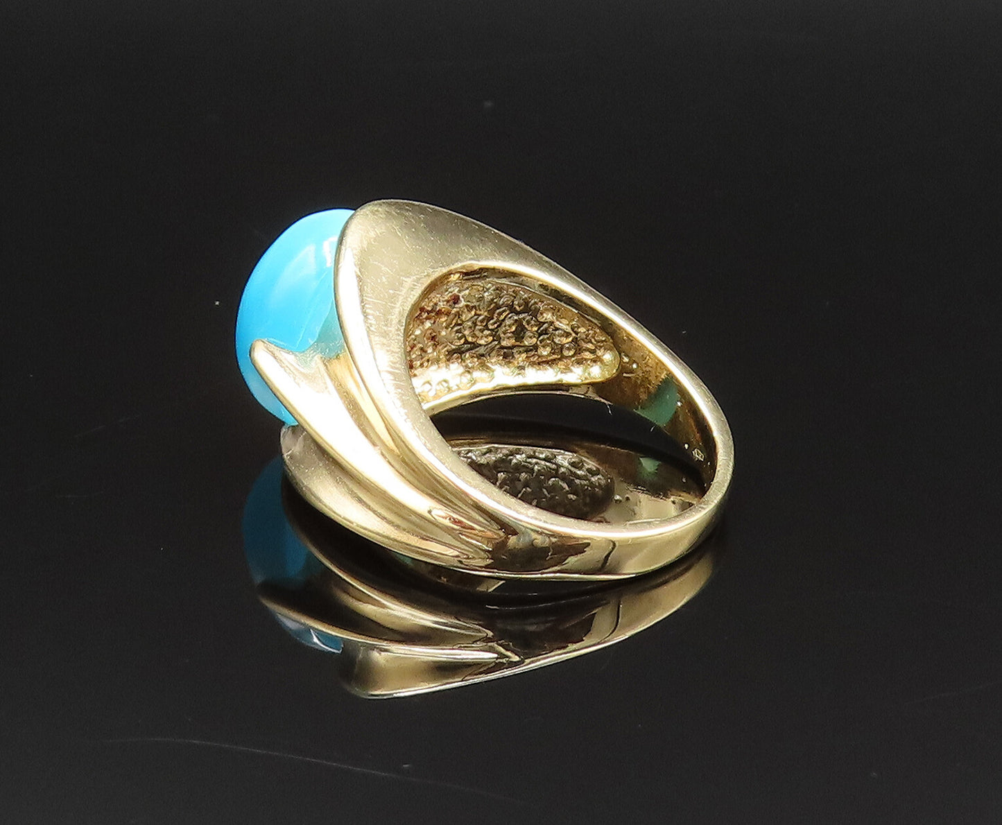 925 Sterling Silver  Vintage Gold Plated Blue Cat Eye Ring Sz 6.5  RG25559
