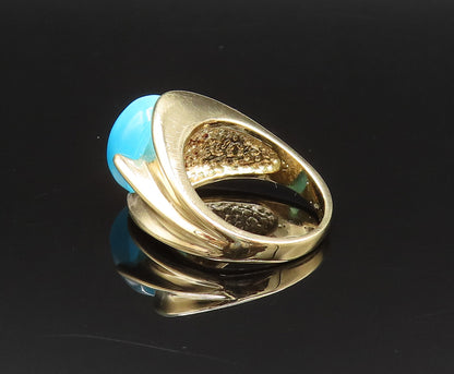 925 Sterling Silver  Vintage Gold Plated Blue Cat Eye Ring Sz 6.5  RG25559