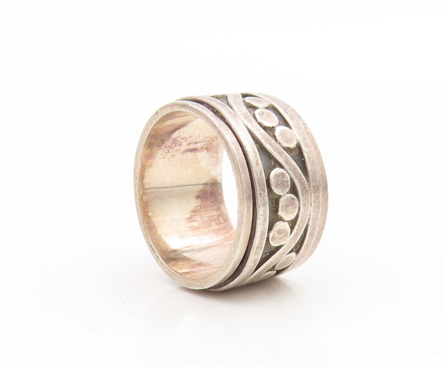925 Sterling Silver Vintage Ring Wavy Design With Dots Wide Band Sz 5.5 RG34698