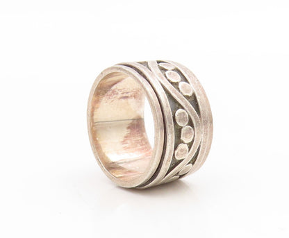925 Sterling Silver Vintage Ring Wavy Design With Dots Wide Band Sz 5.5 RG34698