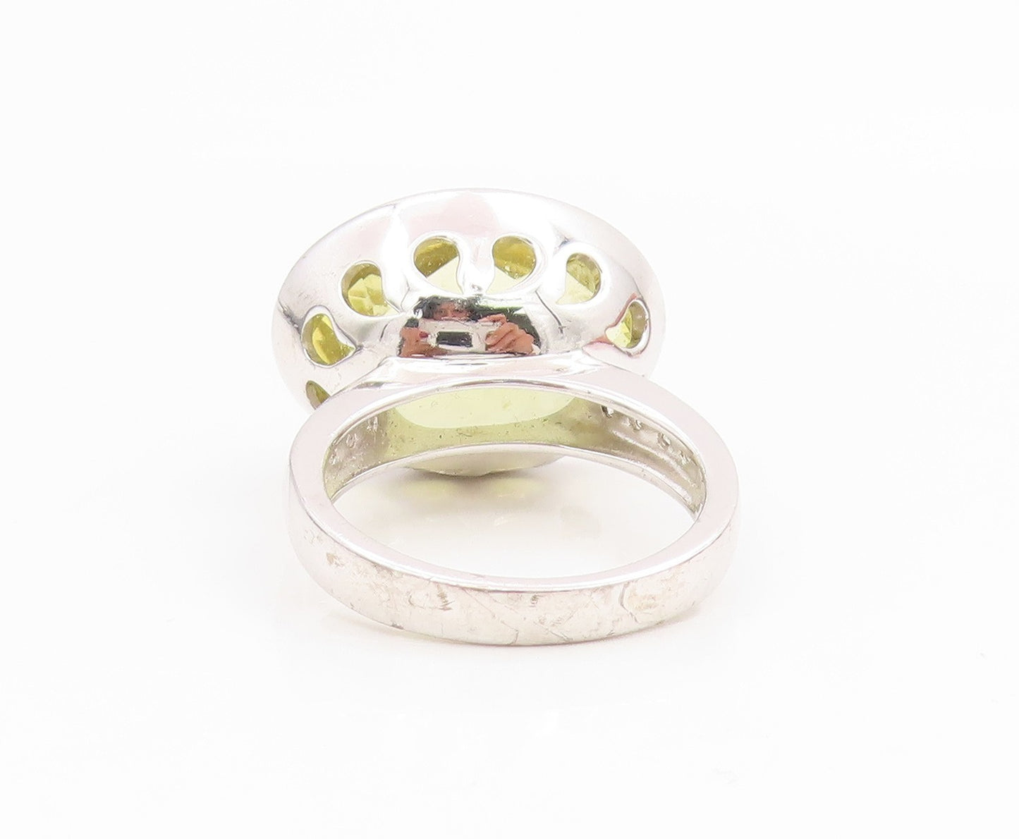 925 Sterling Silver Vintage Ring Large Lemon Citrine & CZ Band  Sz 9  RG34436