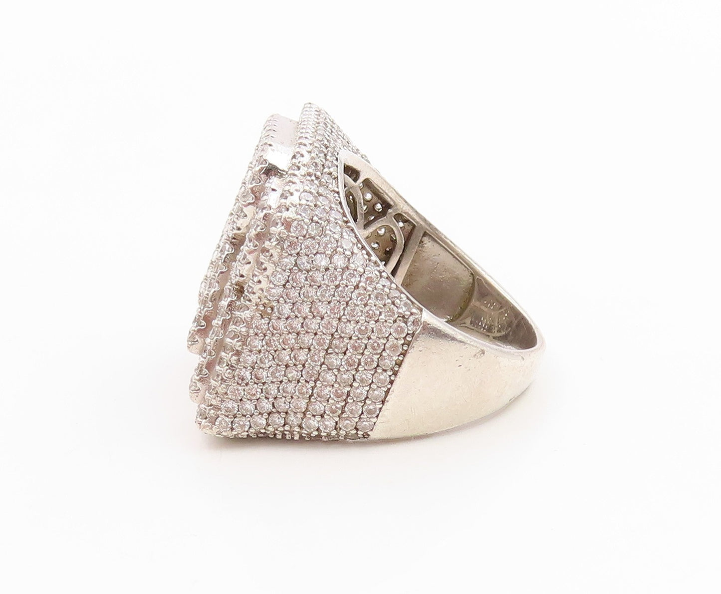 925 Sterling Silver Vintage Ring CZ Cluster Letter R Initial Band  Sz 9  RG35748