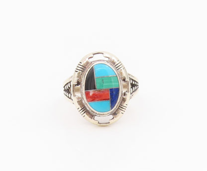 925 Sterling Silver Vintage Ring CAROLYN POLLACK Gemstones Inlay  Sz 10  RG33075