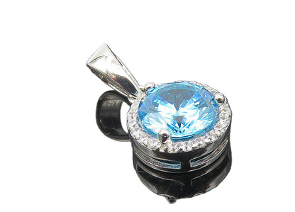 925 Sterling Silver  Shiny Petite Blue Topaz Round Drop Pendant  PT9311