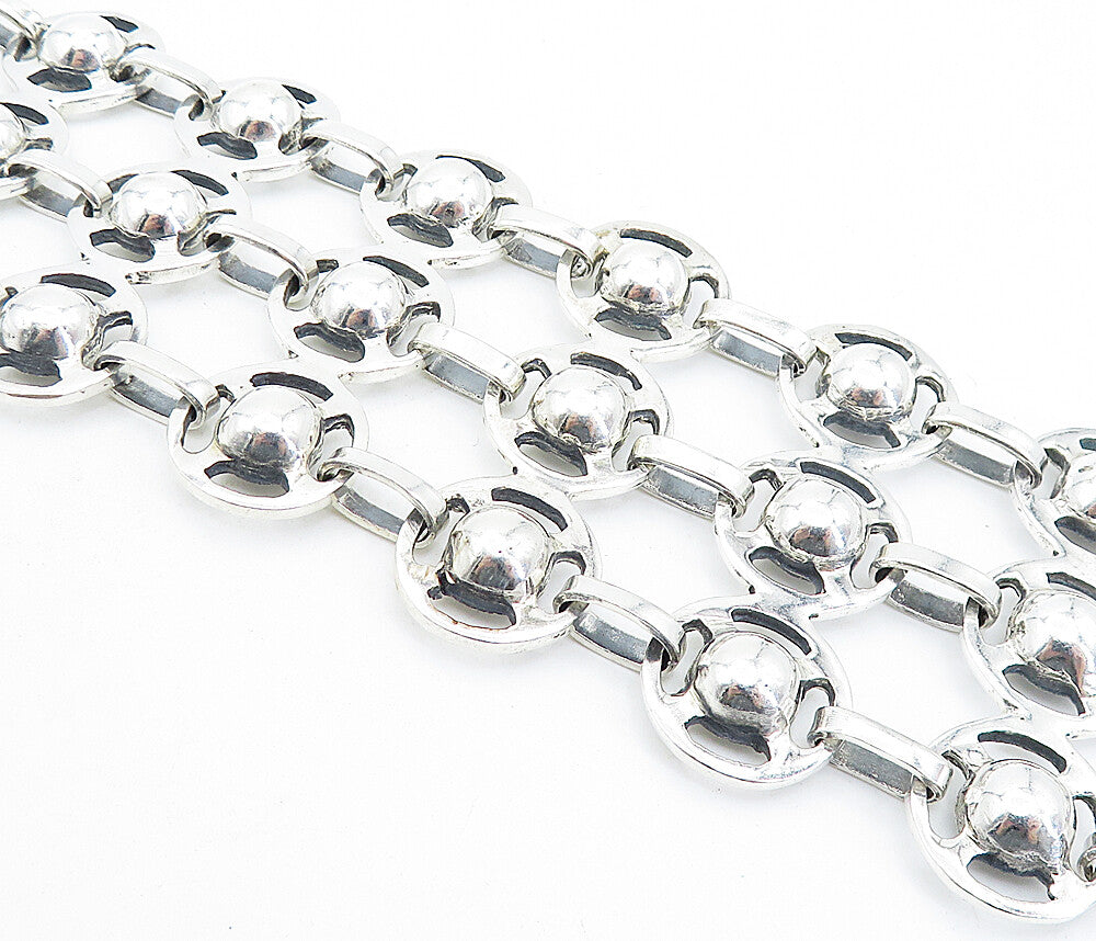925 Sterling Silver Shiny Round Dome Link Multi Strand Chain Bracelet BT2380
