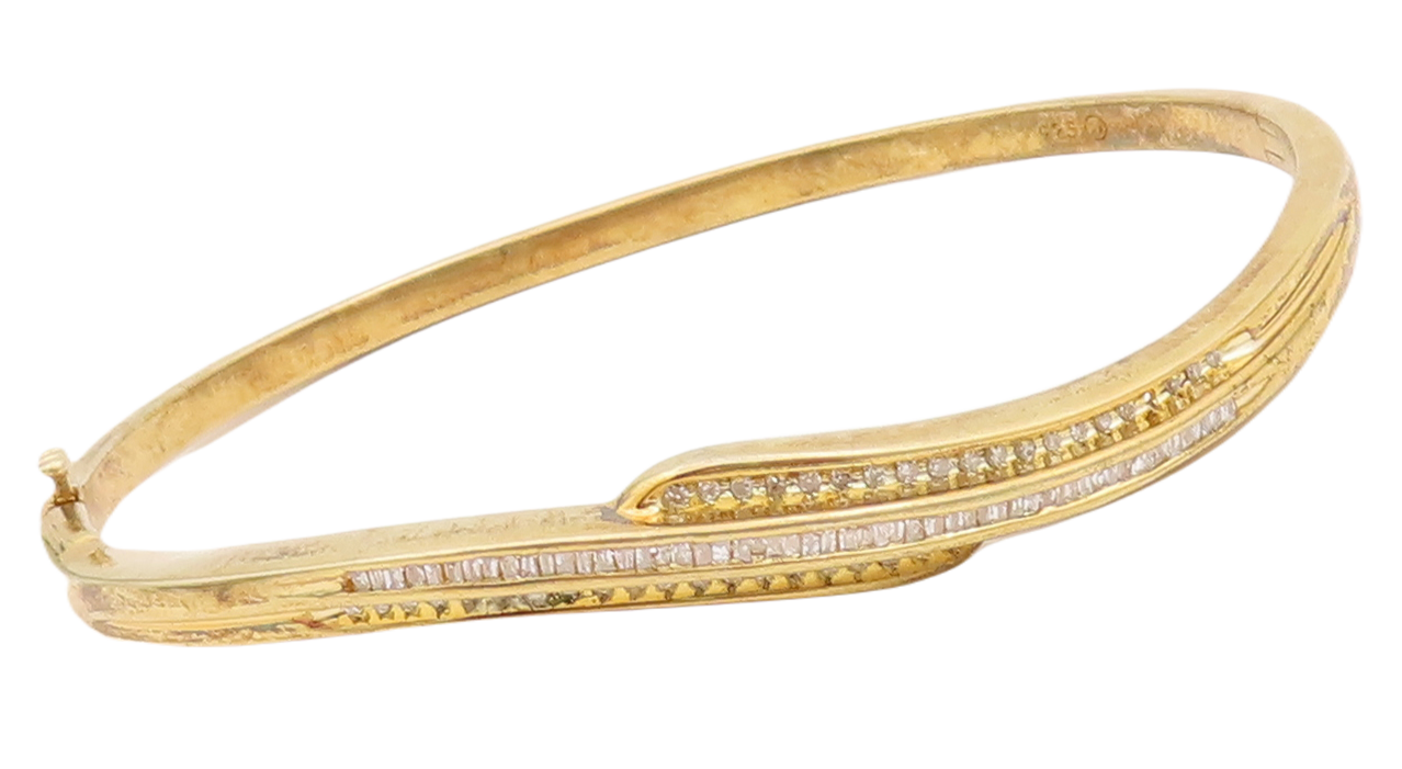925 Sterling Silver Vintage Bracelet Gold Plated Real Diamonds Inlay  BT10606