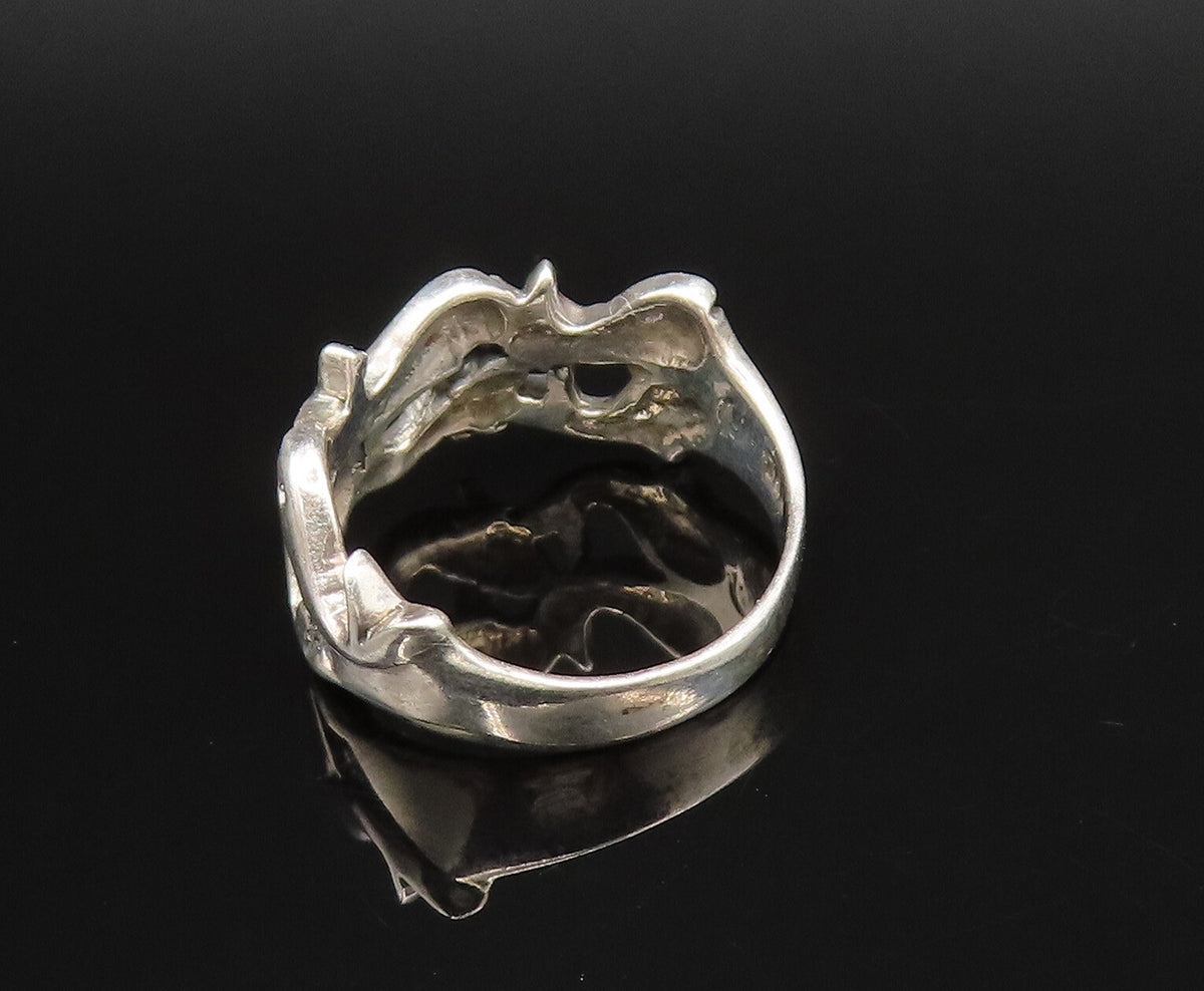 925 Sterling Silver  Vintage Double Row Whale Cutout Band Ring Sz 4.5  RG25775