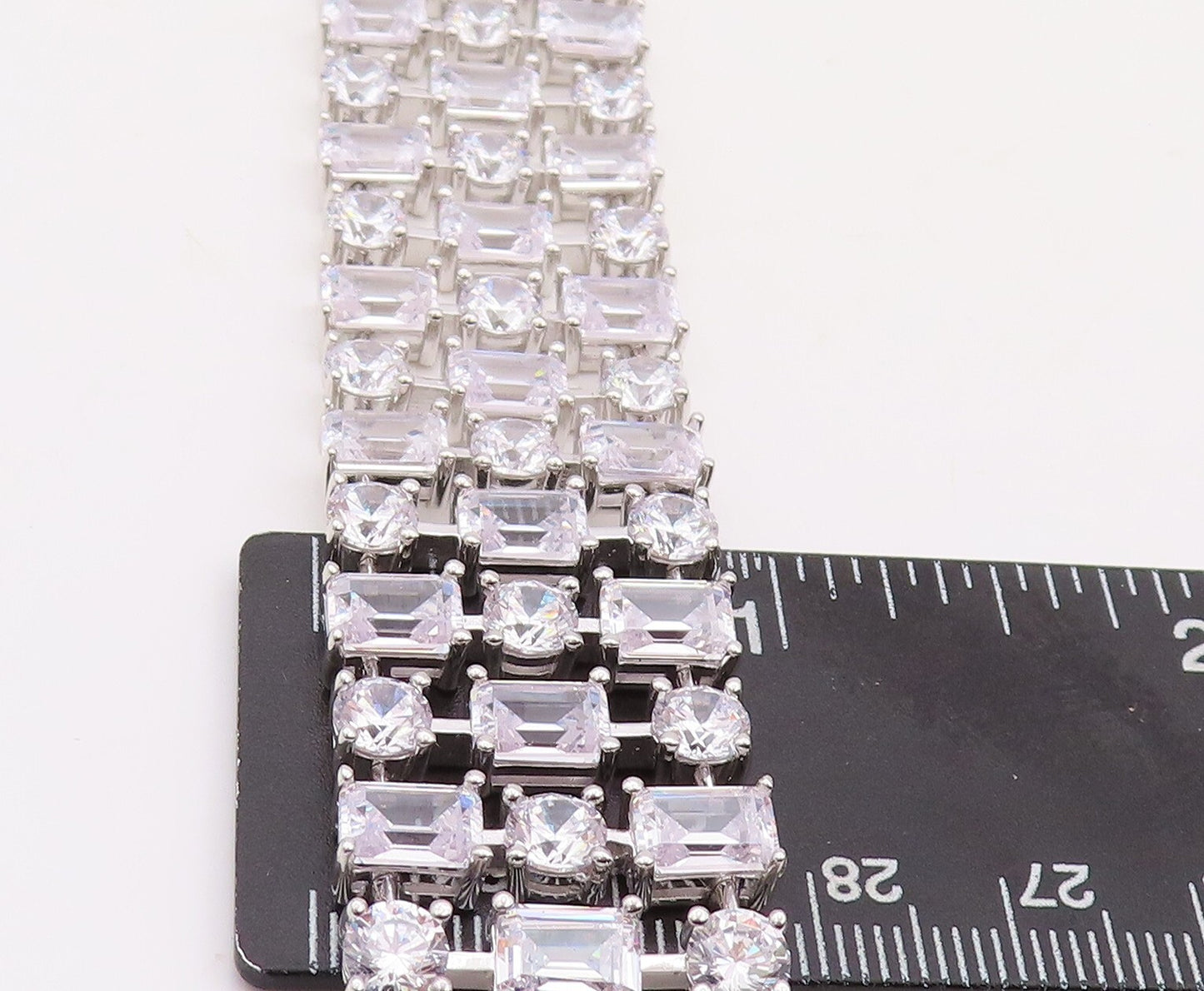 925 Sterling Silver Vintage Bracelet Multi Shape Linked Broad CZ Band  BT10875