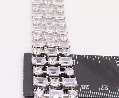 925 Sterling Silver Vintage Bracelet Multi Shape Linked Broad CZ Band  BT10875