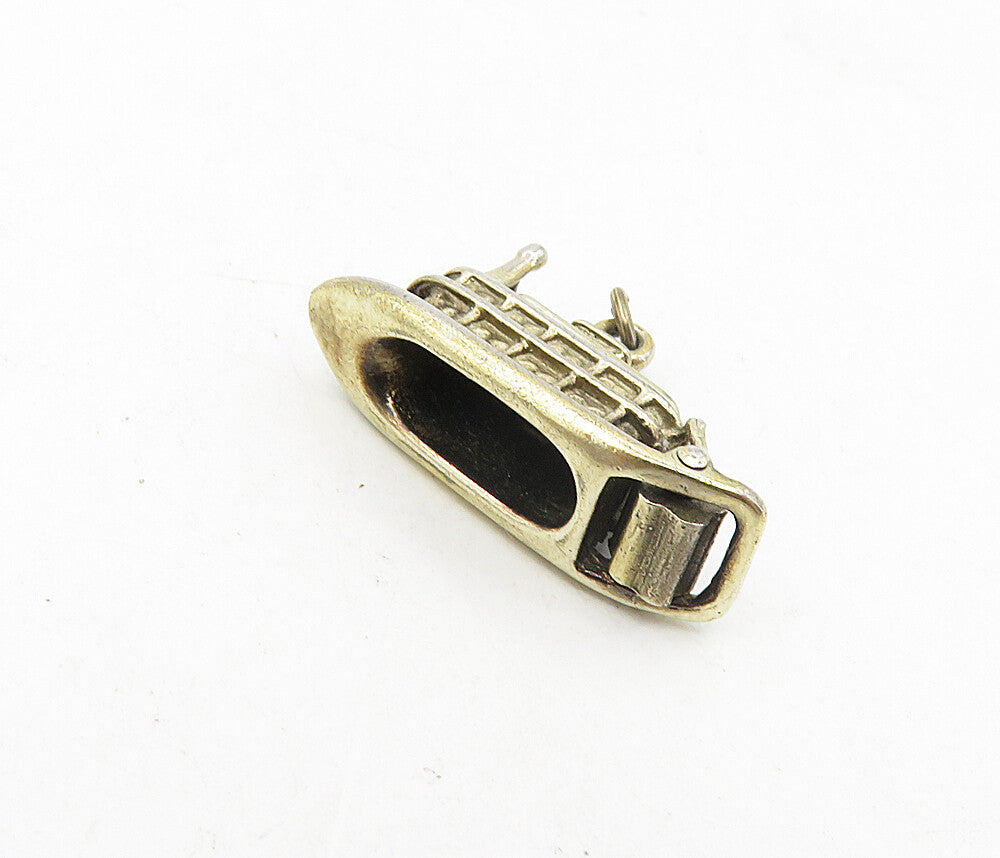 925 Sterling Silver  Vintage Petite Hollow Ferry Boat Drop Pendant  PT6428