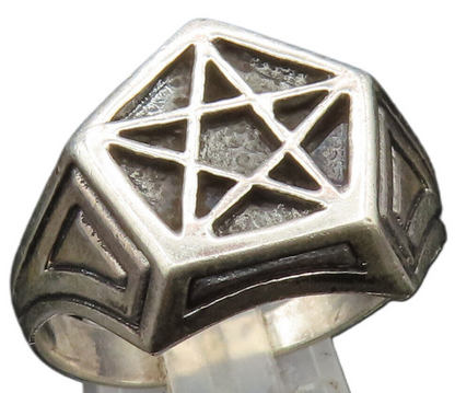 925 Sterling Silver  Vintage Masonic Pentagram Signet Ring Sz 13  RG24916