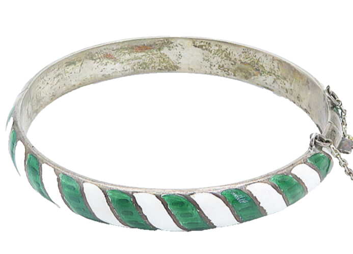 SIAM 925 Silver  Vintage Enamel Striped Pattern Round Bangle Bracelet  BT3415