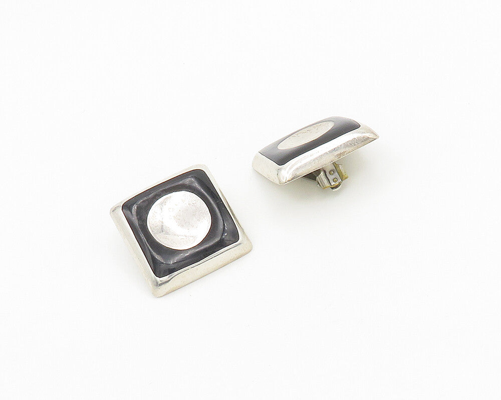 MEXICO 925 Sterling Silver  Vintage Black Onyx Non Pierce Earrings  EG9356
