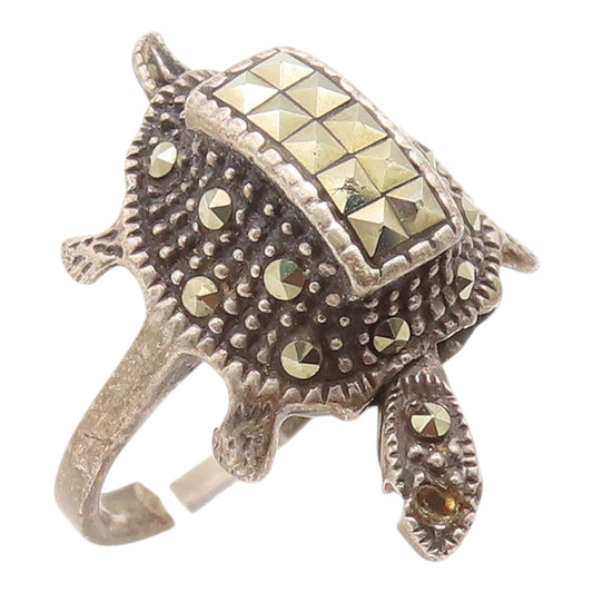 925 Sterling Silver Vintage Ring Marcasite Turtle Band Moves  Sz 7  RG35362