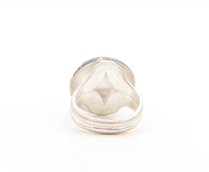 925 Sterling Silver Vintage Ring Design Enameled Solid Dome  Sz 7  RG29765