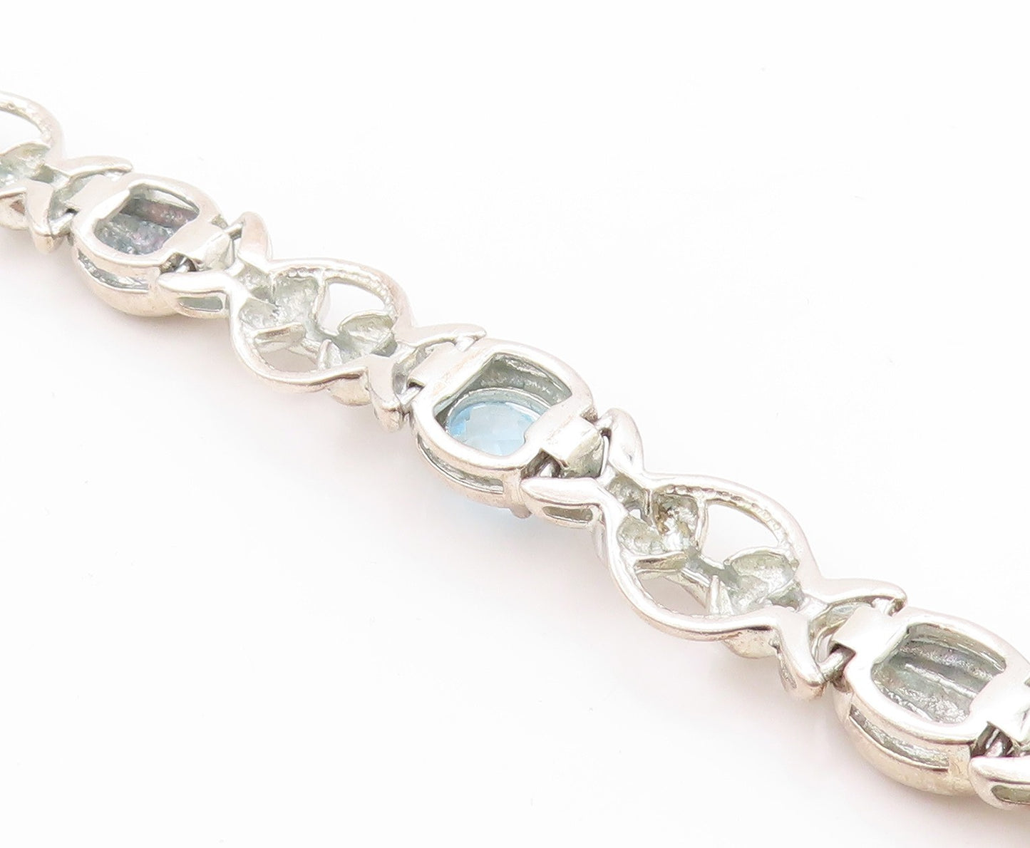 925 Sterling Silver Vintage Bracelet Oval Topaz Knotted Links Cutout  BT11199