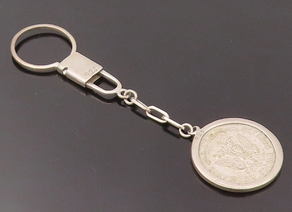 925 Sterling Silver Vintage Antique One Mexican Dollar Snap Hook Keychain TR3491