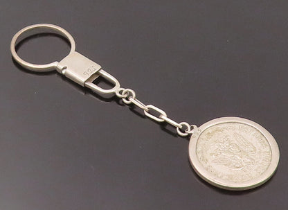 925 Sterling Silver Vintage Antique One Mexican Dollar Snap Hook Keychain TR3491
