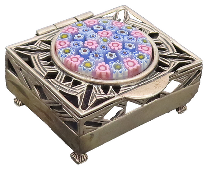 925 Sterling Silver Vintage Millefiori Top Stencil Cut Pill Box (OPENS) TR3571