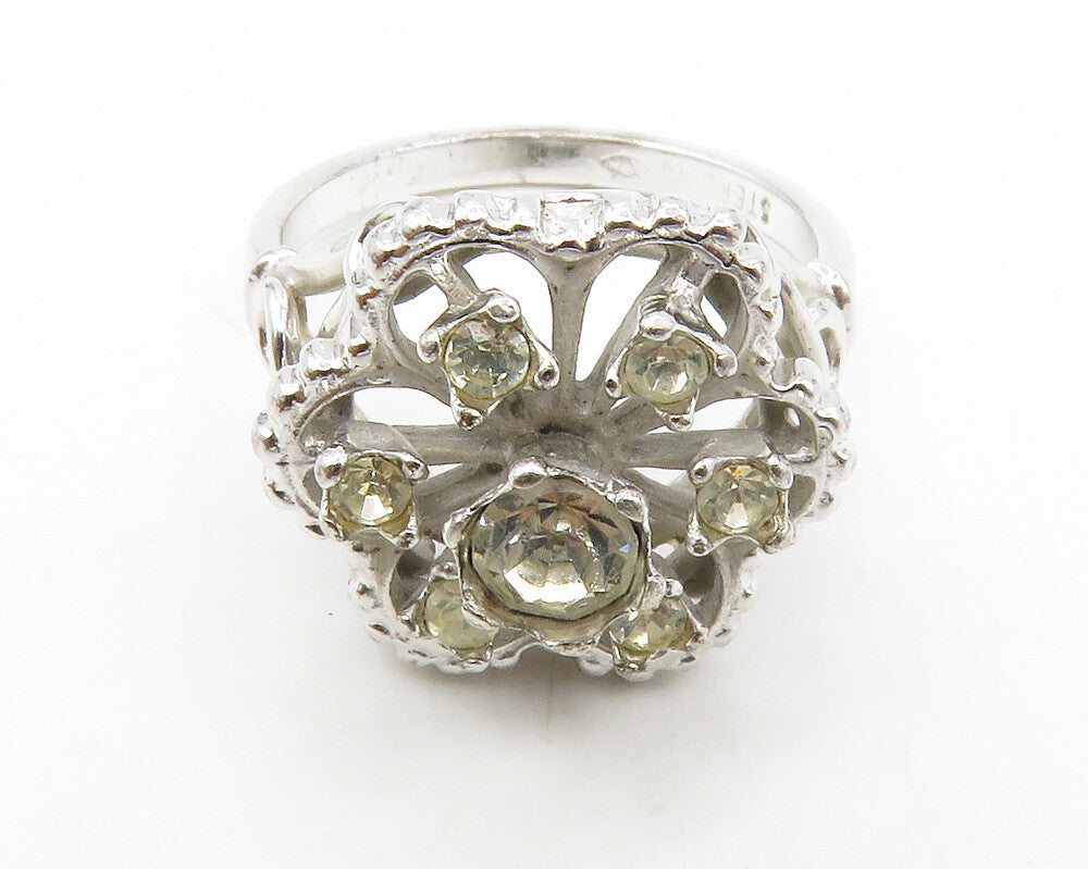 925 Sterling Silver  Cubic Zirconia Floral Swirl Cocktail Ring Sz 6  RG13967