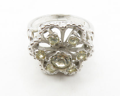 925 Sterling Silver  Cubic Zirconia Floral Swirl Cocktail Ring Sz 6  RG13967