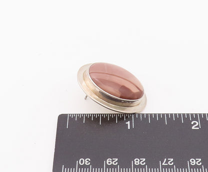 925 Sterling Silver Earrings MEXICO Minimalist Large Oval Brown Jasper  EG12845