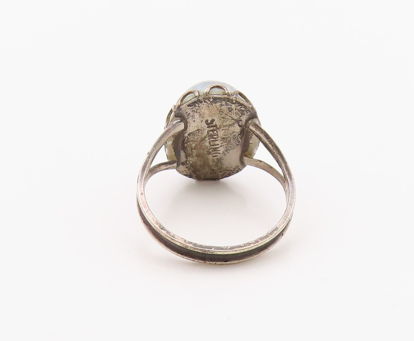 925 Sterling Silver Vintage Ring Cabochon Cat Eye Split Band  Sz 6  RG36340