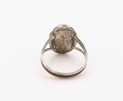 925 Sterling Silver Vintage Ring Cabochon Cat Eye Split Band  Sz 6  RG36340