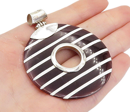 925 Sterling Silver  Brown Agate Striped Open Circle Drop Pendant  PT6093