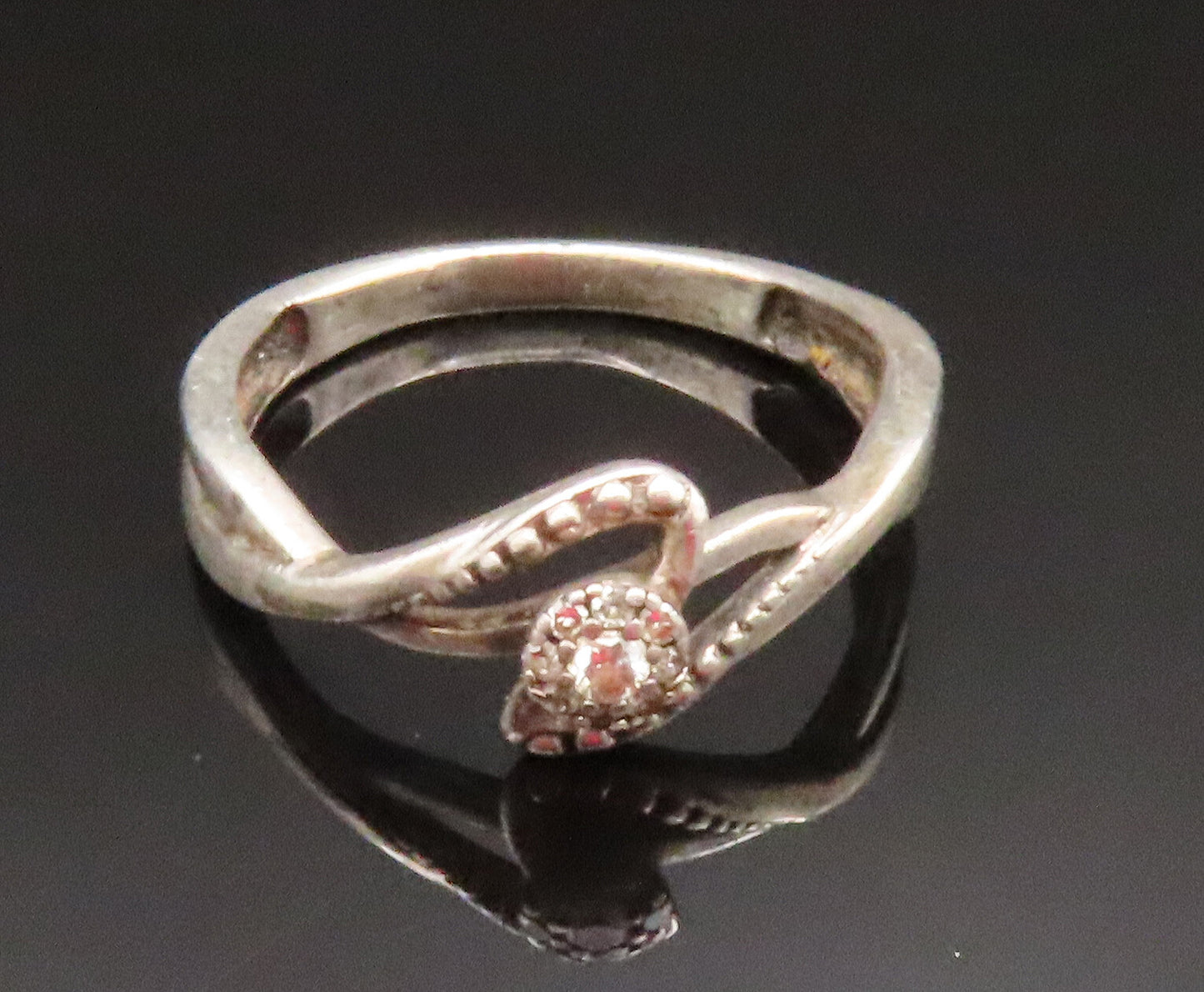 925 Silver  Vintage Dainty Genuine Diamonds Crisscross Swirl Ring Sz 6 RG25212