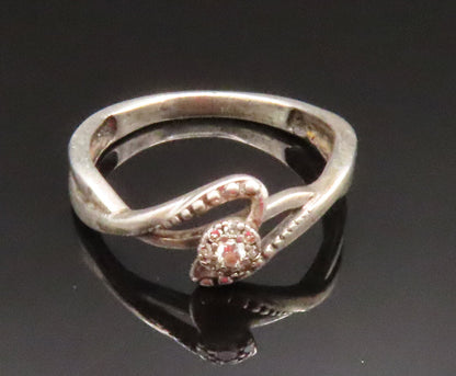 925 Silver  Vintage Dainty Genuine Diamonds Crisscross Swirl Ring Sz 6 RG25212
