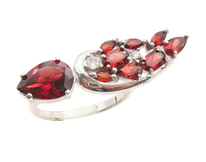 925 Sterling Silver Vintage Ring Garnet & CZ Cluster Wing Band  Sz 8  RG34282