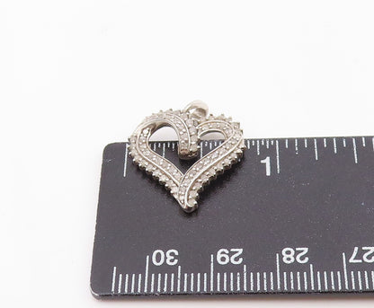 925 Sterling Silver Vintage Pendant Real Diamonds Love Heart Outline  PT26227