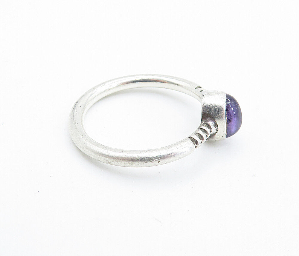 925 Sterling Silver  Vintage Cabochon Amethyst Solitaire Ring Sz 7.5  RG7373