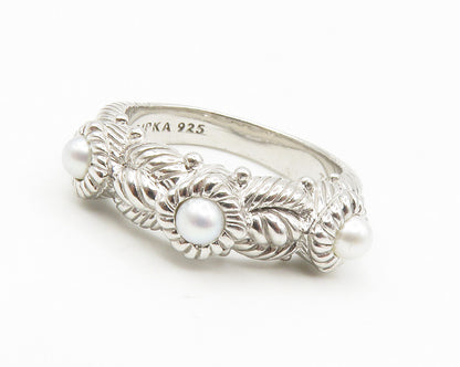 JUDITH RIPKA 925 Sterling Silver Pearls Shiny Twist Band Ring Sz 7 RG14203
