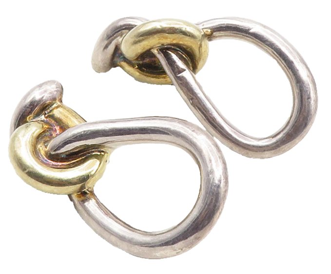 925 Sterling Silver  Vintage Shiny Two Tone Knot Non Pierce Earrings  EG5150