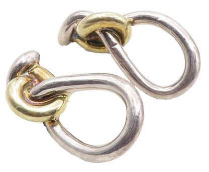 925 Sterling Silver  Vintage Shiny Two Tone Knot Non Pierce Earrings  EG5150