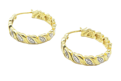 925 Sterling Silver  Genuine Diamonds Gold Plated Shiny Hoop Earrings  EG6219